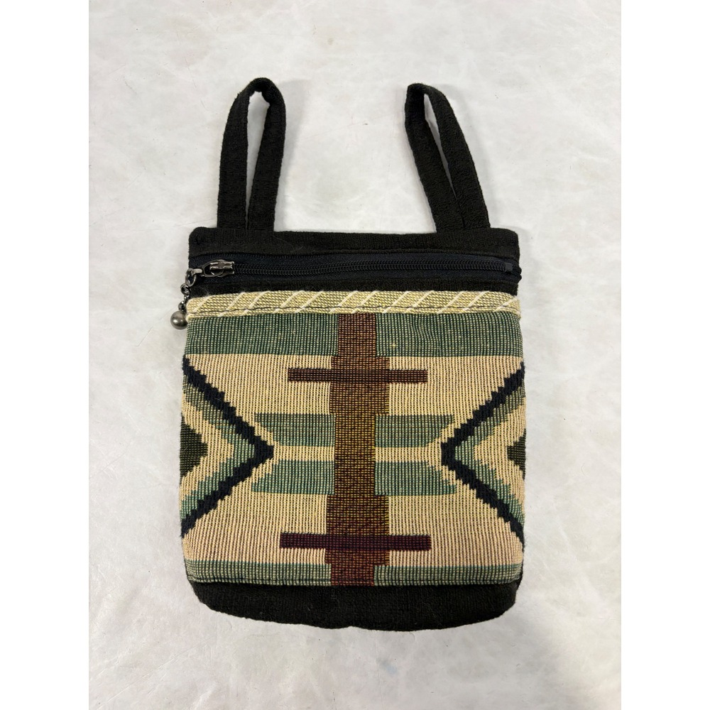 Southwestern Woven Tapestry Mini Bag Geometric Tribal Crossbody Pouch Black